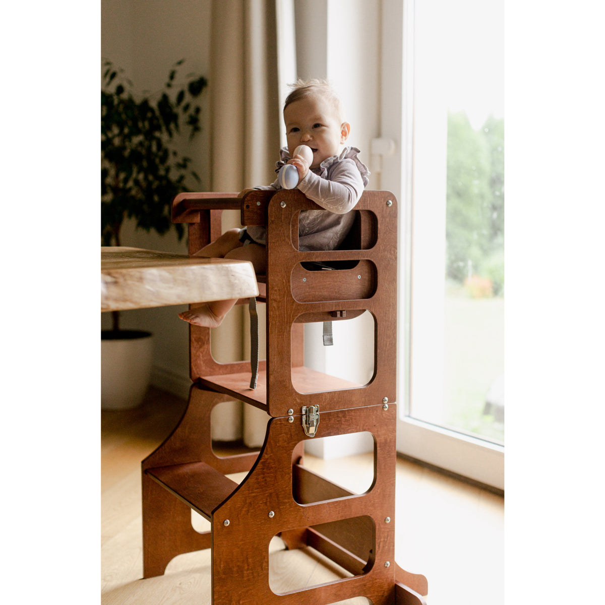 Duck Woodworks Honey Glaze Foldbar Kitchen Tower Stained Med Højt Stol Addon Sett