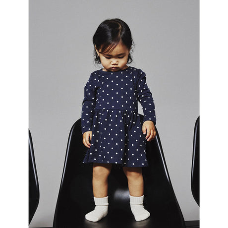 Name It Dark Sapphire Dots Aop In Bright White Nmfvivia Ls Kjole Noos