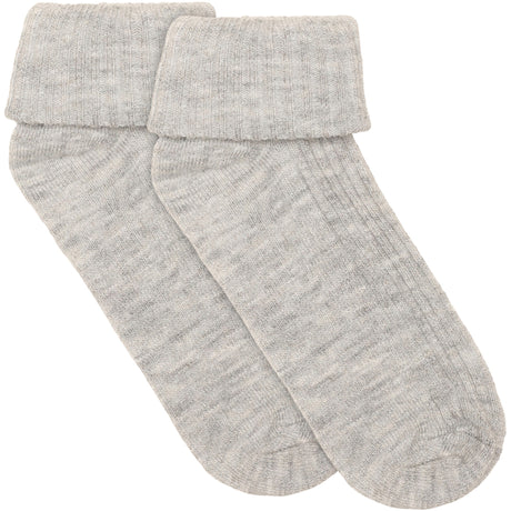 Minymo Light Grey Melange Baby 2X2 Rib Ull Strømper 2-Pakning