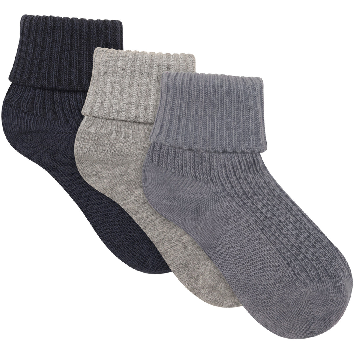 Minymo Blau Gray Baby 2X2 Rib Strømpe (3-Pack)