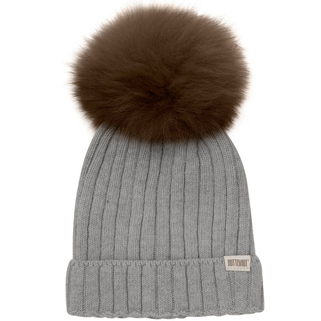 Huttelihut Medium Grey Melange Lue Strikk W. Alpaca Pompom