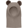 Huttelihut Brown Melange Balaclava Windstop W. Pompoms