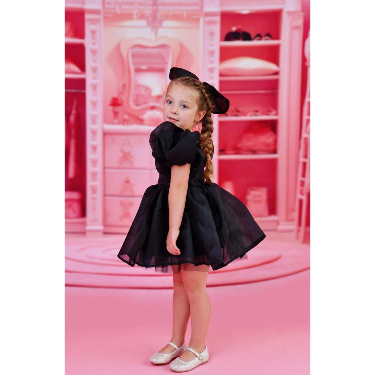 Dolly by Le Petit Tom Black Dolly World V-Back Puff Sleeve Organza Tutu Kjole