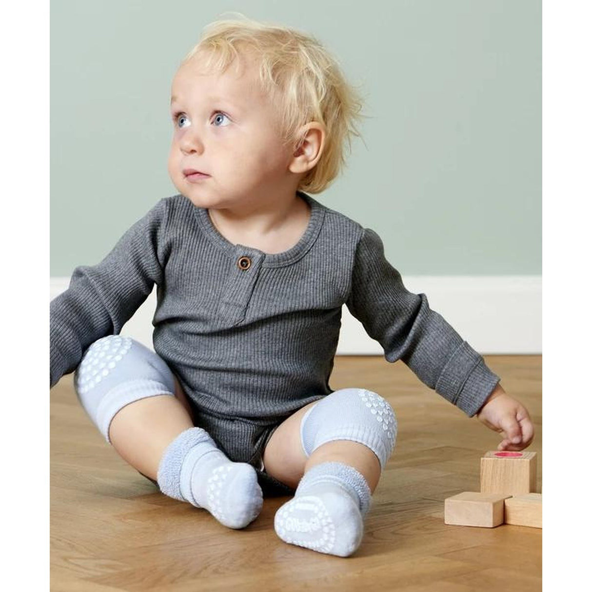 Gobabygo Sky Blue Non Slip Strømper Organic Bomull