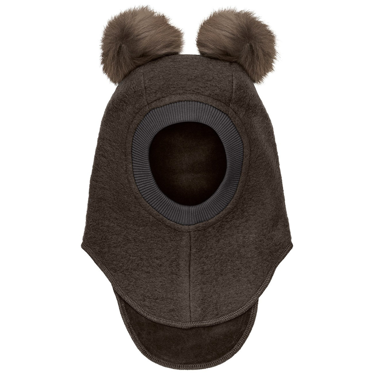 Huttelihut Dark Brown Melange Balaclava Ull Alpakka Pompoms