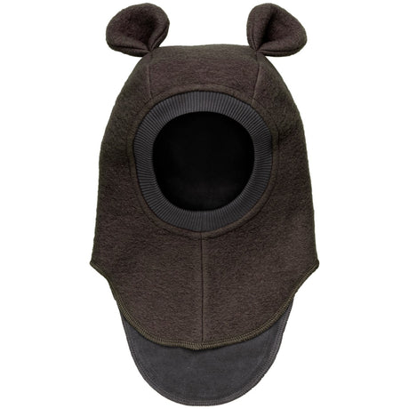 Huttelihut Dark Brown Melange balaclava ører ull