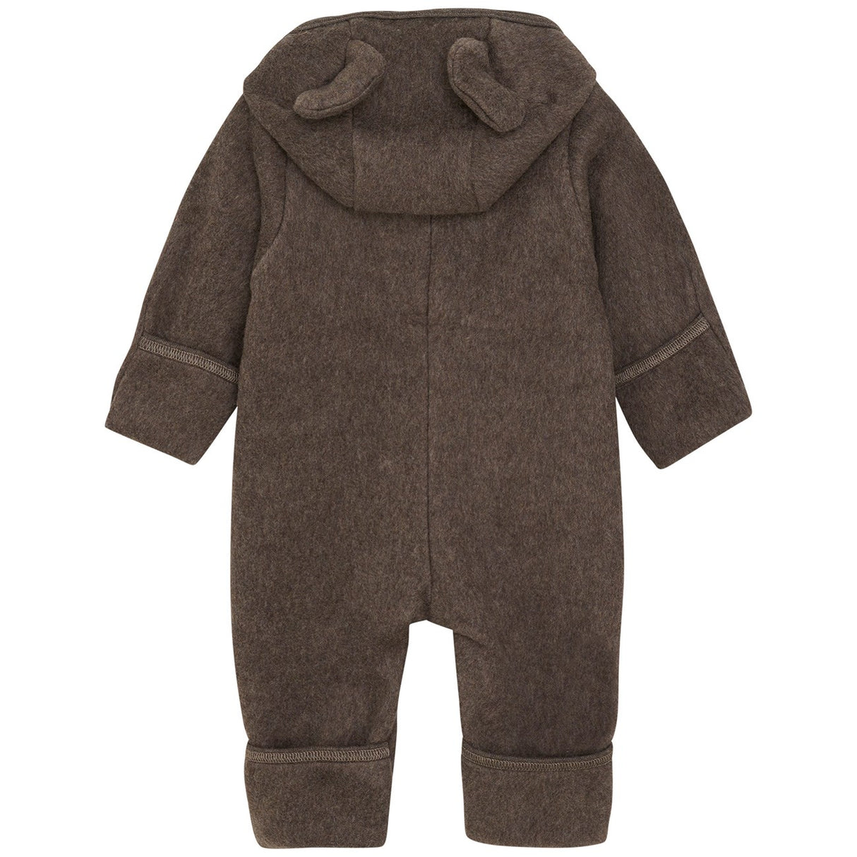 Huttelihut Brown Melange Pram Suit Ears Cot. Fleece