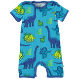 Småfolk Blue Atoll Kortermet Jumpsuit Med Dinosaur