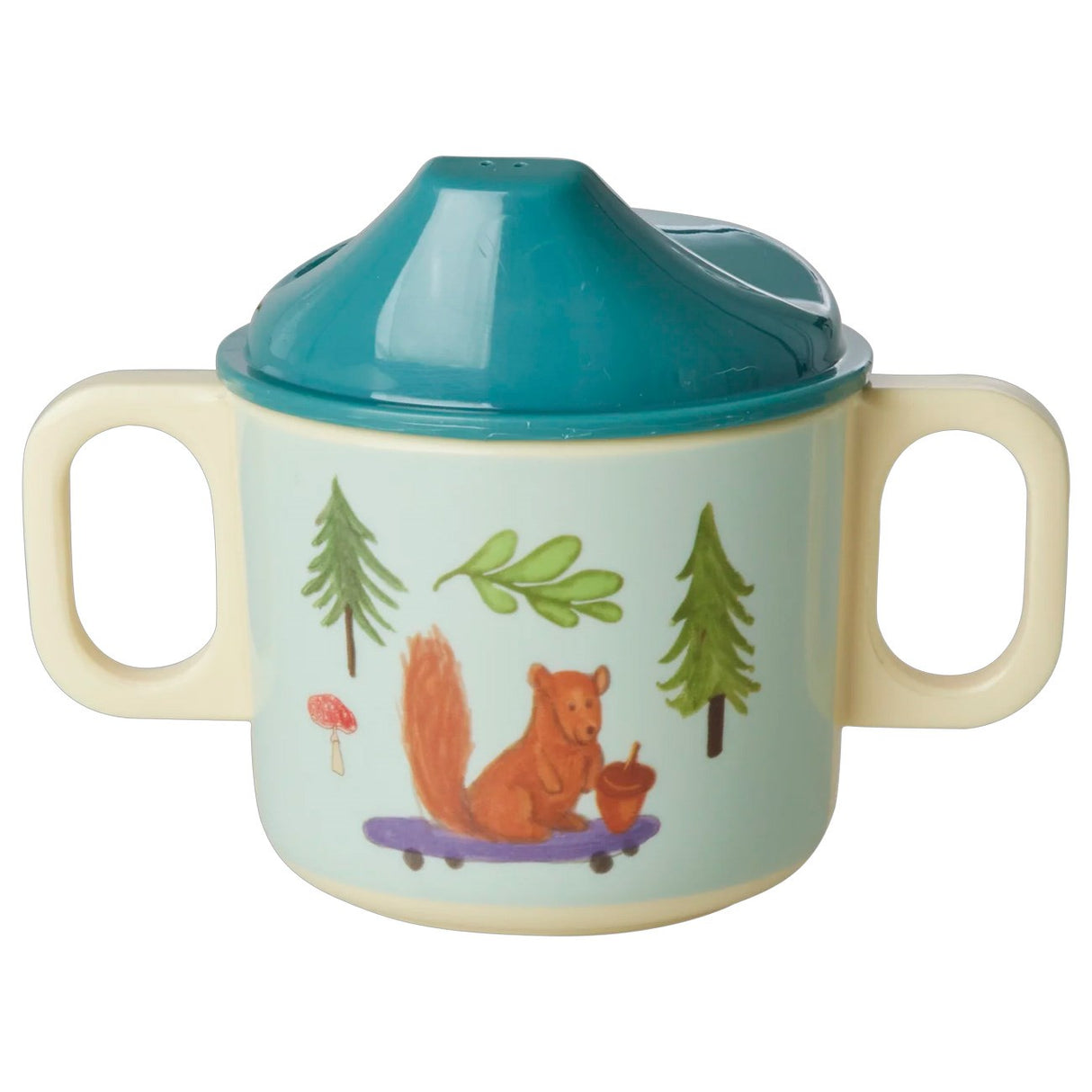 Rice Melamine 2 Handle Baby Cup med Blue Happy Forest Print - 250 ml