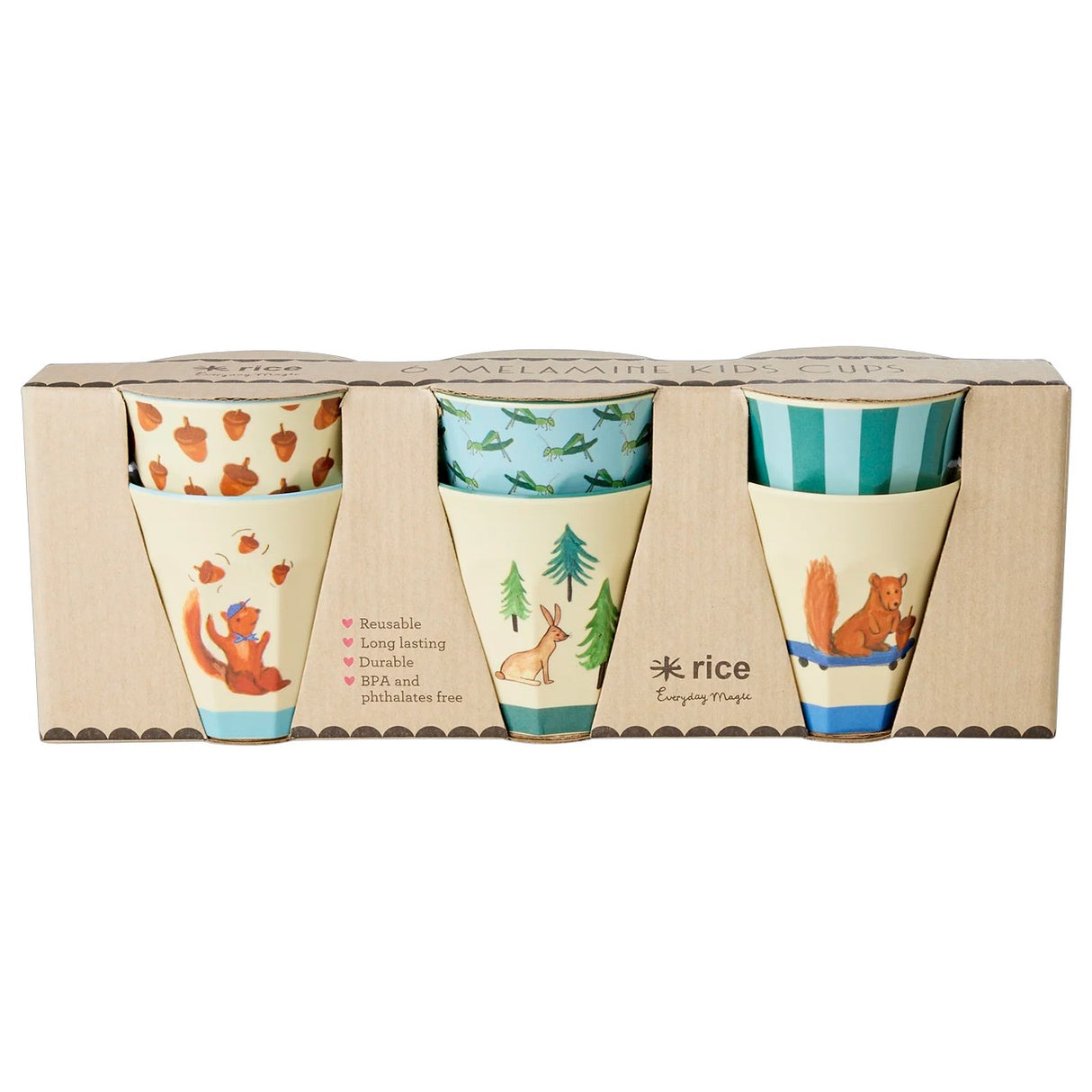 Rice Melamine Cups Blue Happy Forest Utskrifter - Liten - 6 Pack - 160 ml