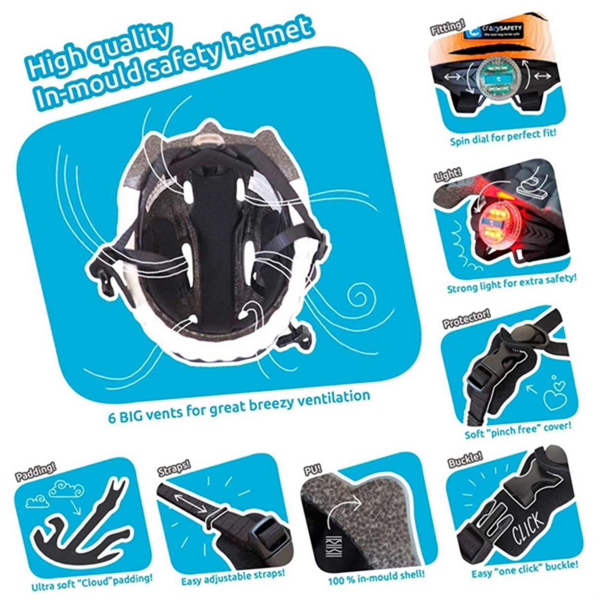Crazy Safety Haj Cykelhjelm Blue