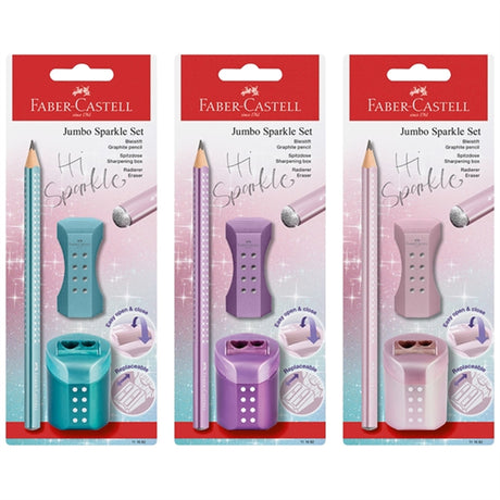 Faber-Castell Sparkle Jumbo Blyant, Viskelær, Blyantspisser - Turkis