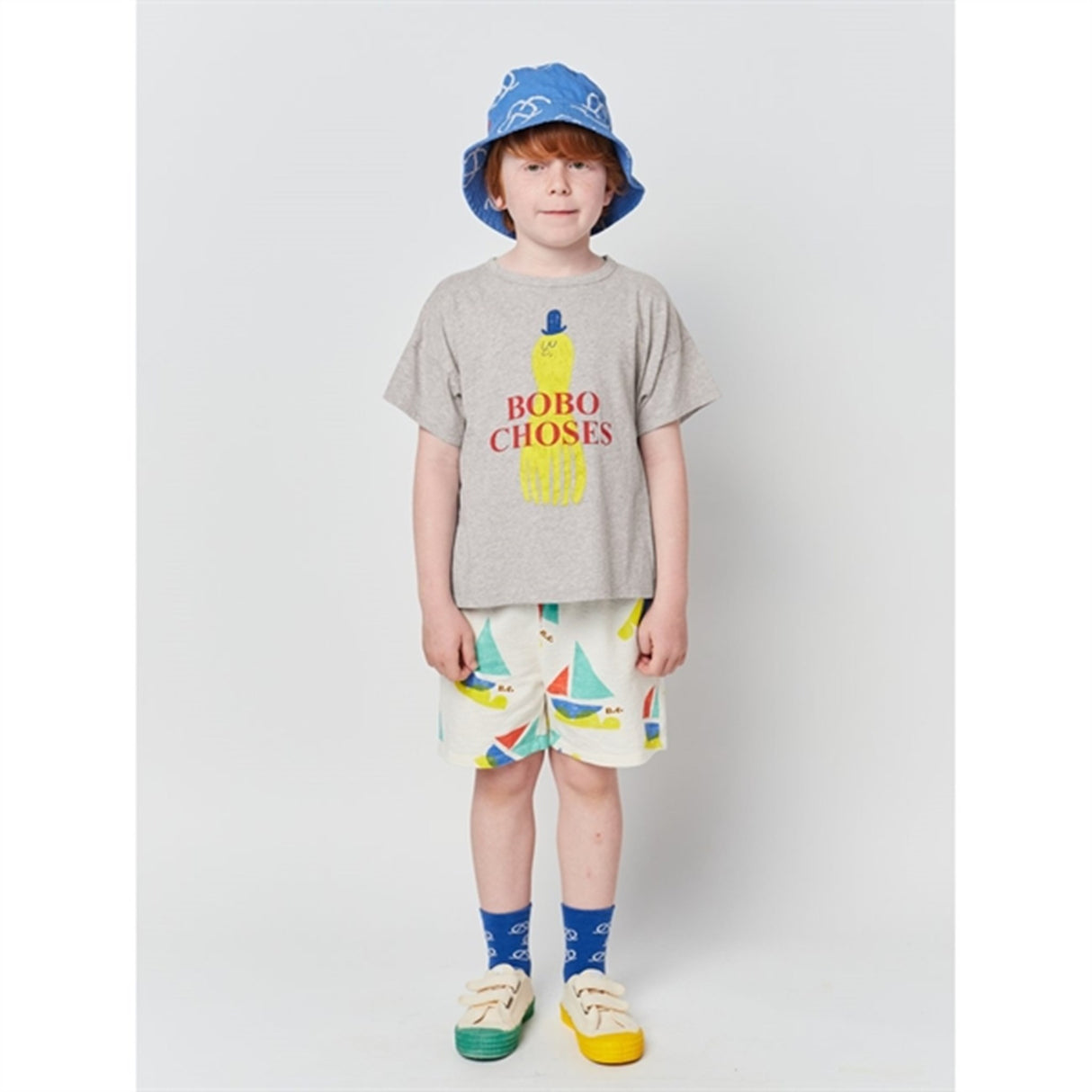 Bobo Choses Light Heather Grey Yellow Squid T-Shirt 7