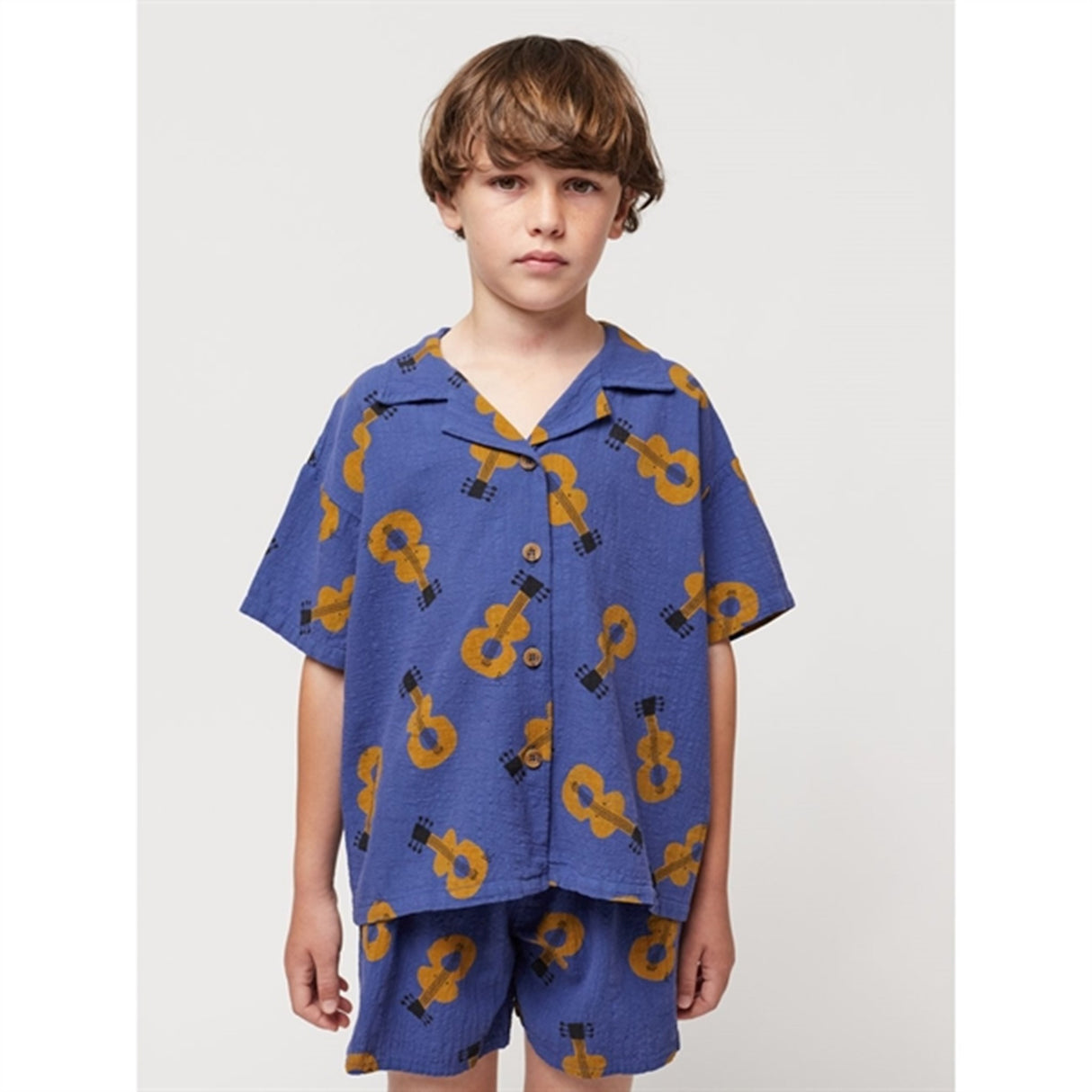 Bobo Choses Acoustic Guitar All Over Woven Shirt Short Sleeve Navy Blue 3