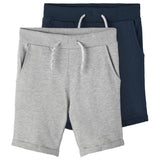 Name it Grey Melange/Dark Sapphire Vermo Lange Sweat Shorts 2-pakning Noos
