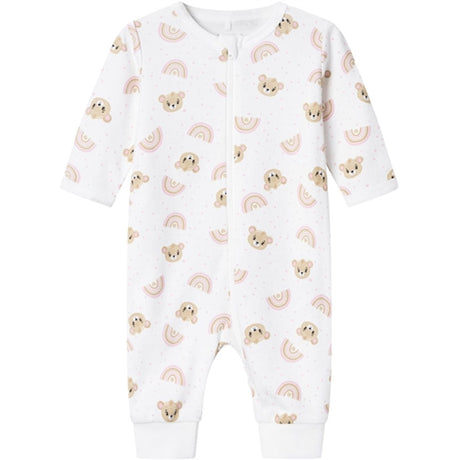 Name it Bright White Teddy Print Natt Drakt med Glidelås Noos