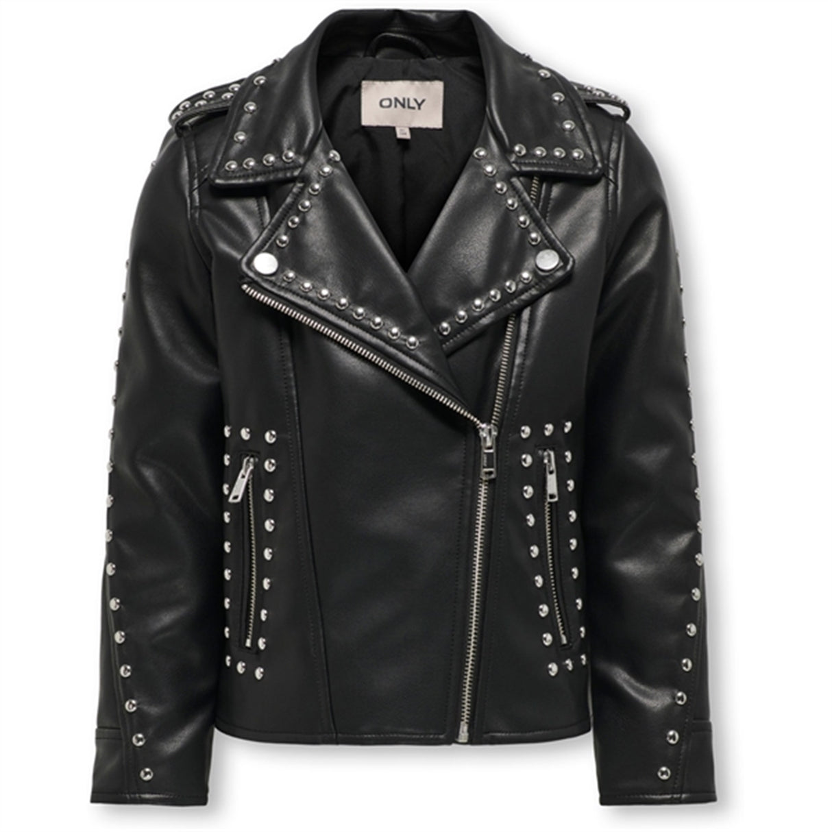 Kids ONLY Black Sia Studded Faux Lær Biker Jakke