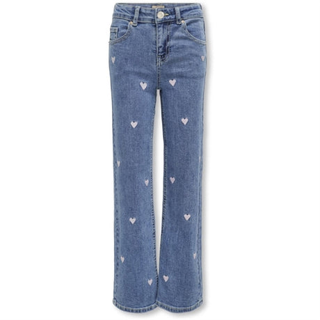 Kids ONLY Light Medium Blue Denim Juicy Wide Leg Heart Denim Jeans