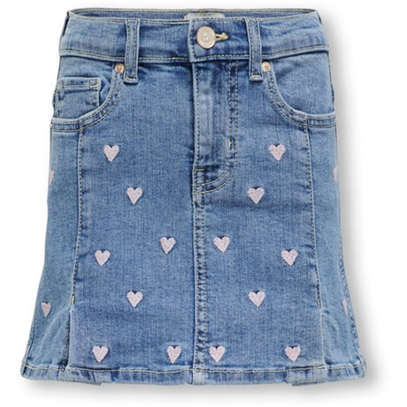 Kids ONLY Light Medium Blue Denim Hoxton Heart Denim Skjørt