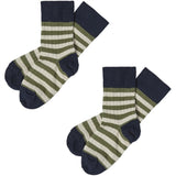 FUB Dark Navy/Olive 2-pakning Classic Striped Sokker