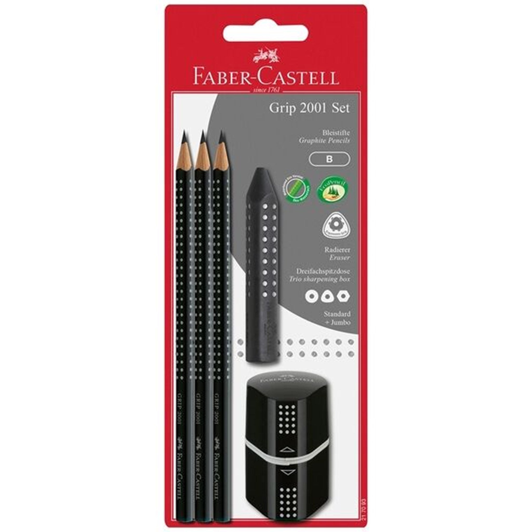 Faber Castell Grip 2001 Pencils+Twin Sharpener Black