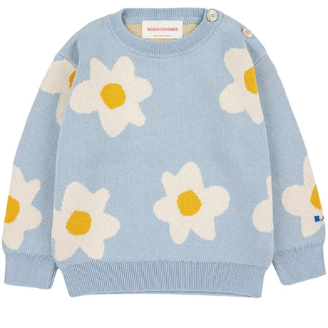 Bobo Choses Light Blue Big Flower Strikk Genser AOP