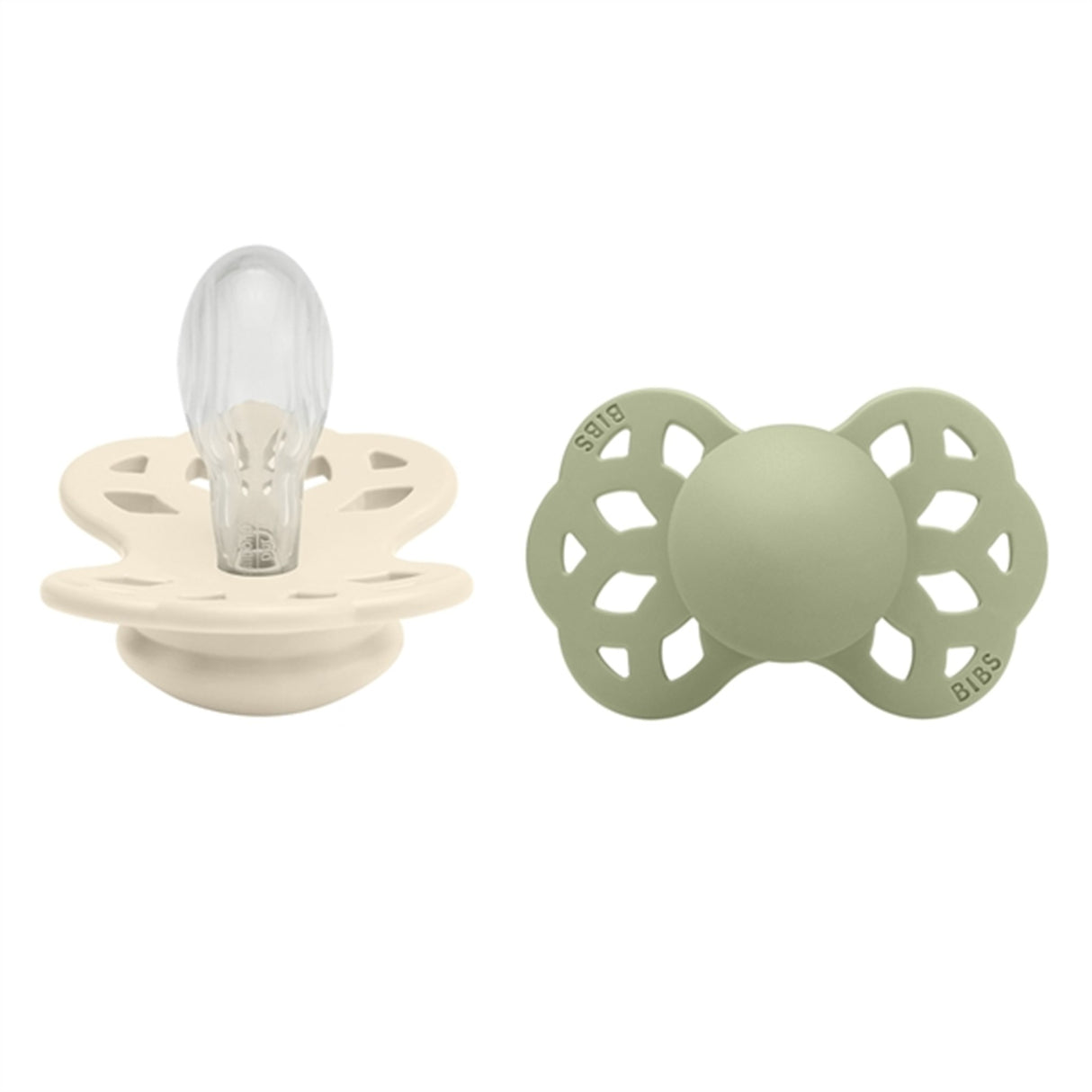 Bibs Infinity Silikon Symmetriske Smokker 2-pack Ivory/Sage