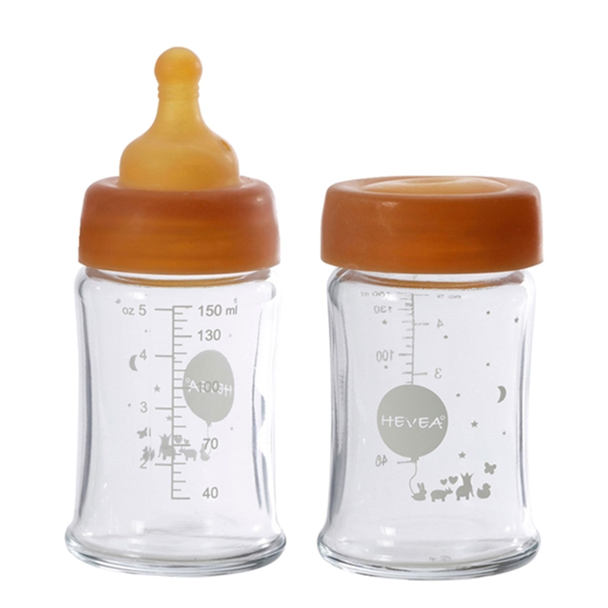 Hevea Babyflasker Glass Med Vid Hals 150 ml 2-Pakning