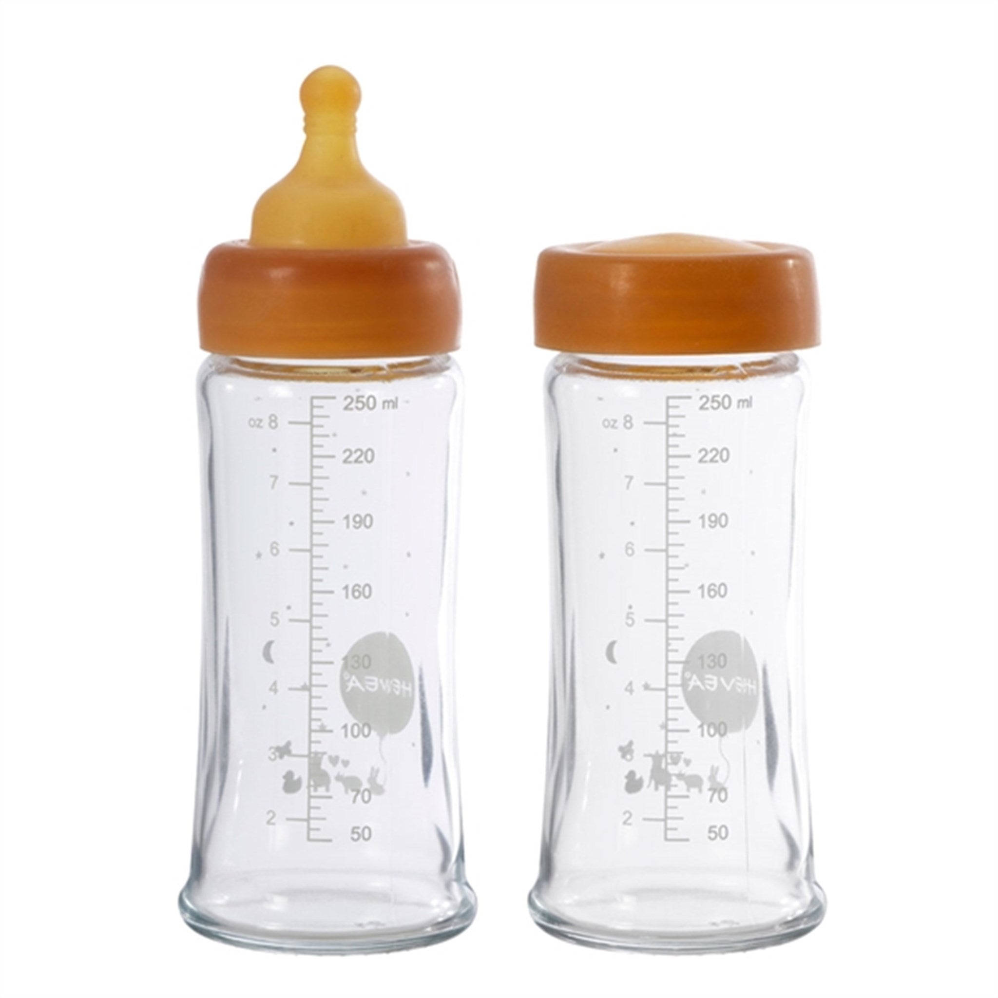 Hevea Babyflasker Glass Med Vid Hals 250 ml 2-Pakning