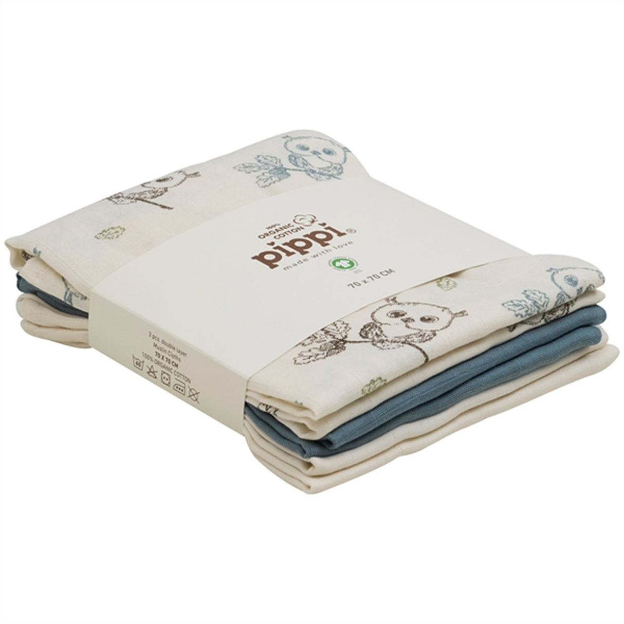 Pippi Økologiske Stoll Bleier 3-pakning Metal Mint