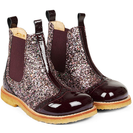 Angulus Chelsea Støvler Med Glitter Bordeaux/Bordeaux Glitter/Elastic