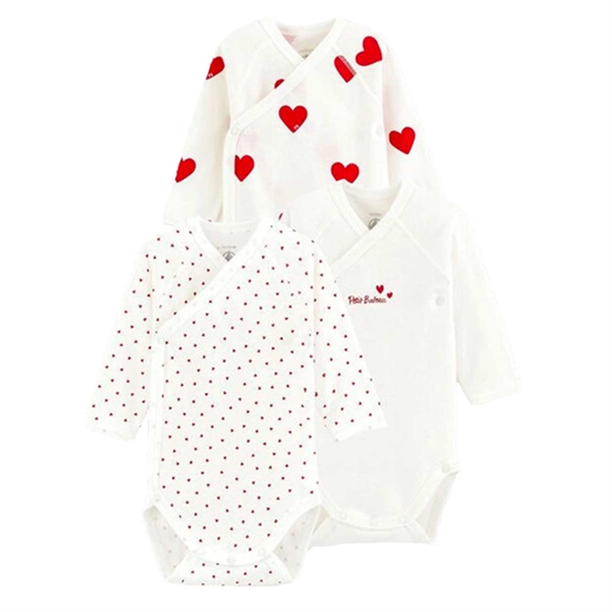 Petit Bateau Body ML 3-pak White/Red Hearts