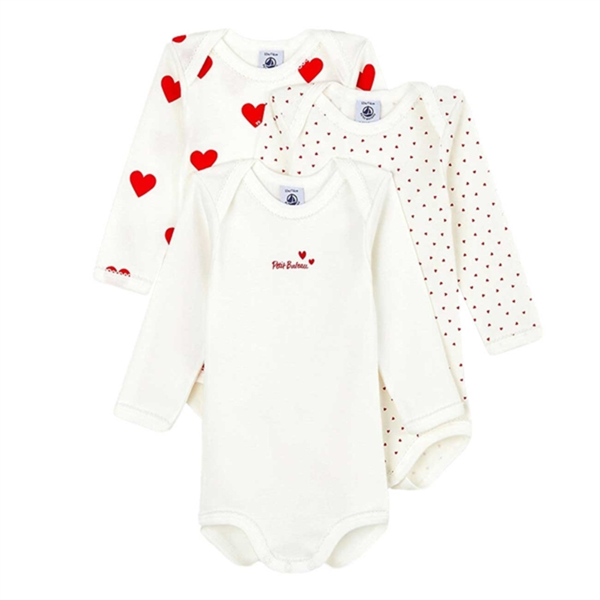 Petit Bateau Body 3-pack White/Red Hearts