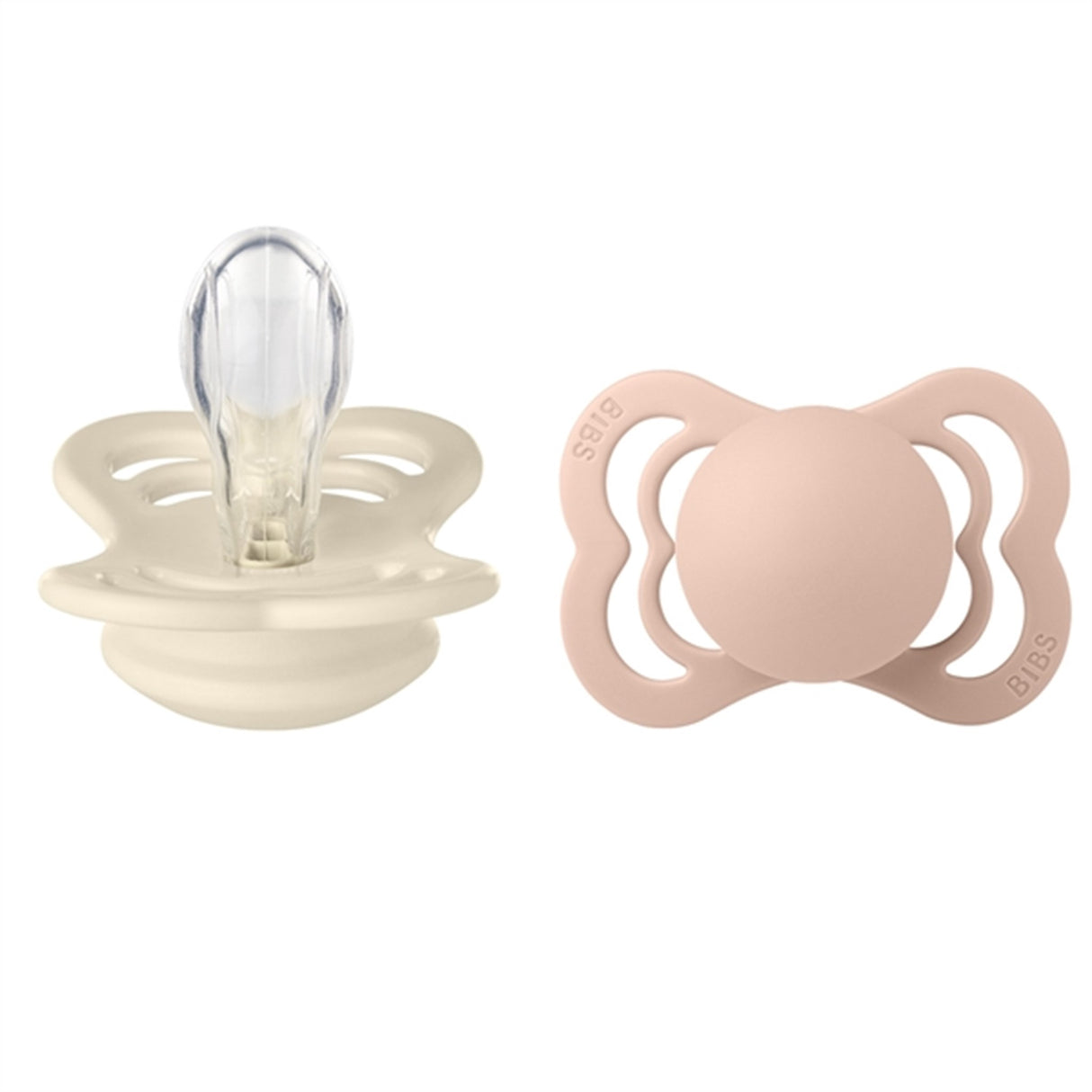 Bibs Supreme Silicone Sutter 2-pack symmetrisk elfenben / rødme