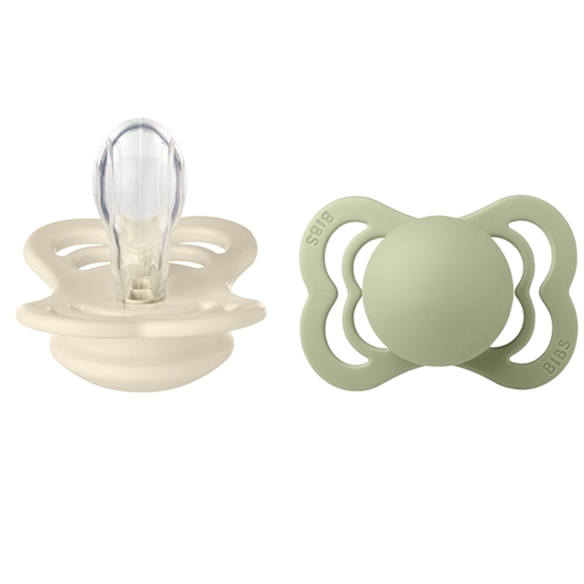 Bibs Supreme Silicone Pacifier 2-pack Symmetrical Ivory / Sage