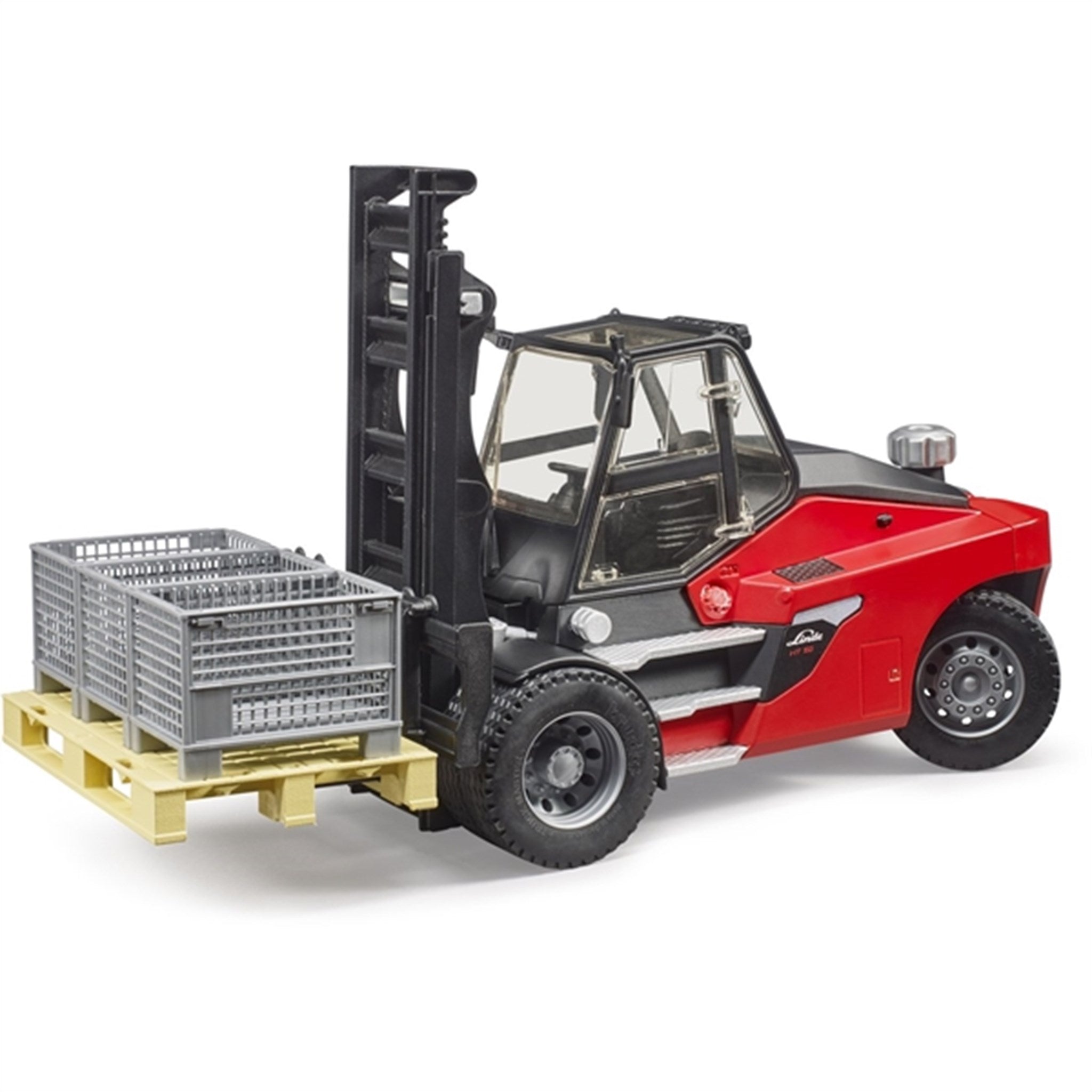 Bruder Linde HT160 Forklift with Pallet and 3 Pal Cages