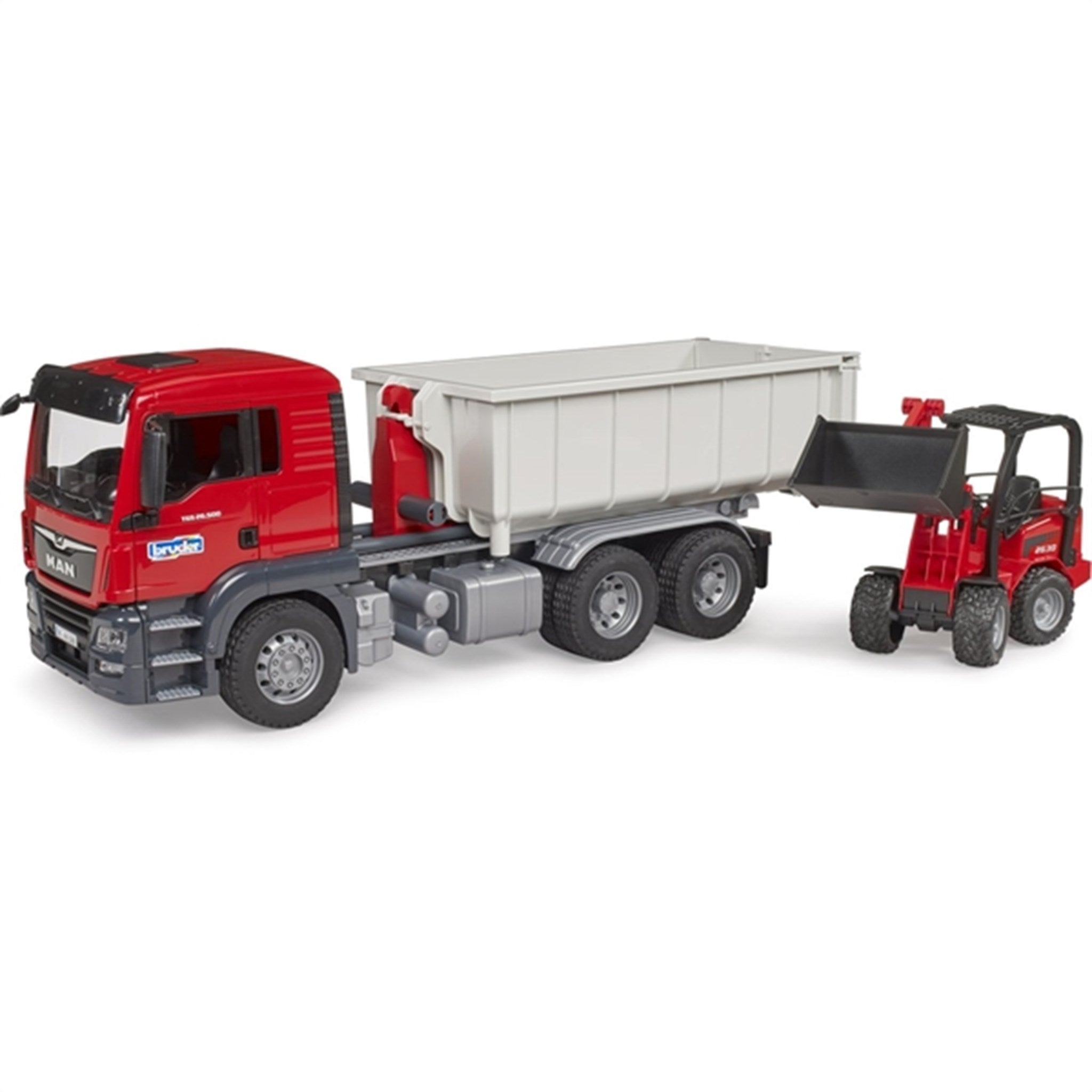 Bruder MAN TGS Truck with Roll-Off-Container and Schäffer loader 2