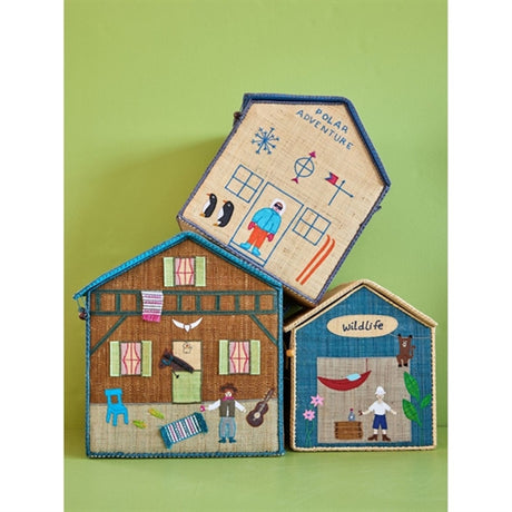 RICE Adventure Theme Raffia Kurvehus til Oppbevaring 3-pakning