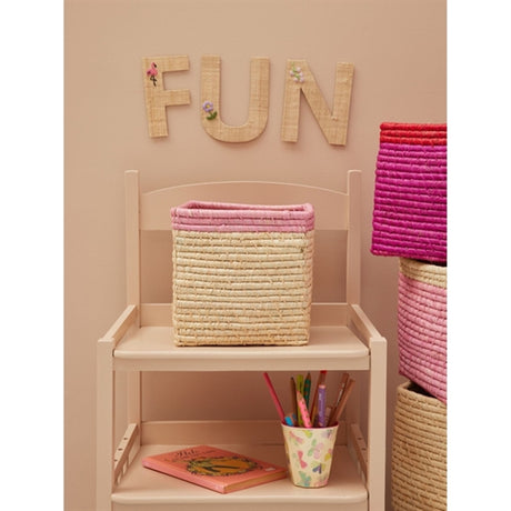 RICE Nature/Soft Pink Firkantet Oppbevaringskurv Lille