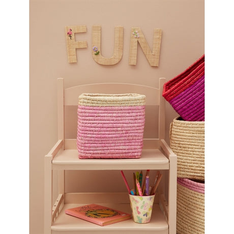 RICE Soft Pink/Nature Firkantet Oppbevaringskurv Lille