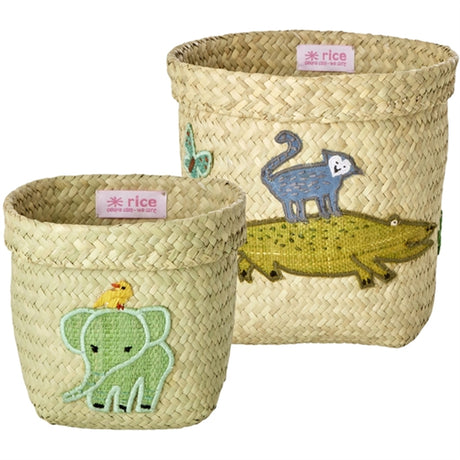 RICE Nature Oppbevaringskurv med Dyremotiv Ekstra Lille 2-pakning