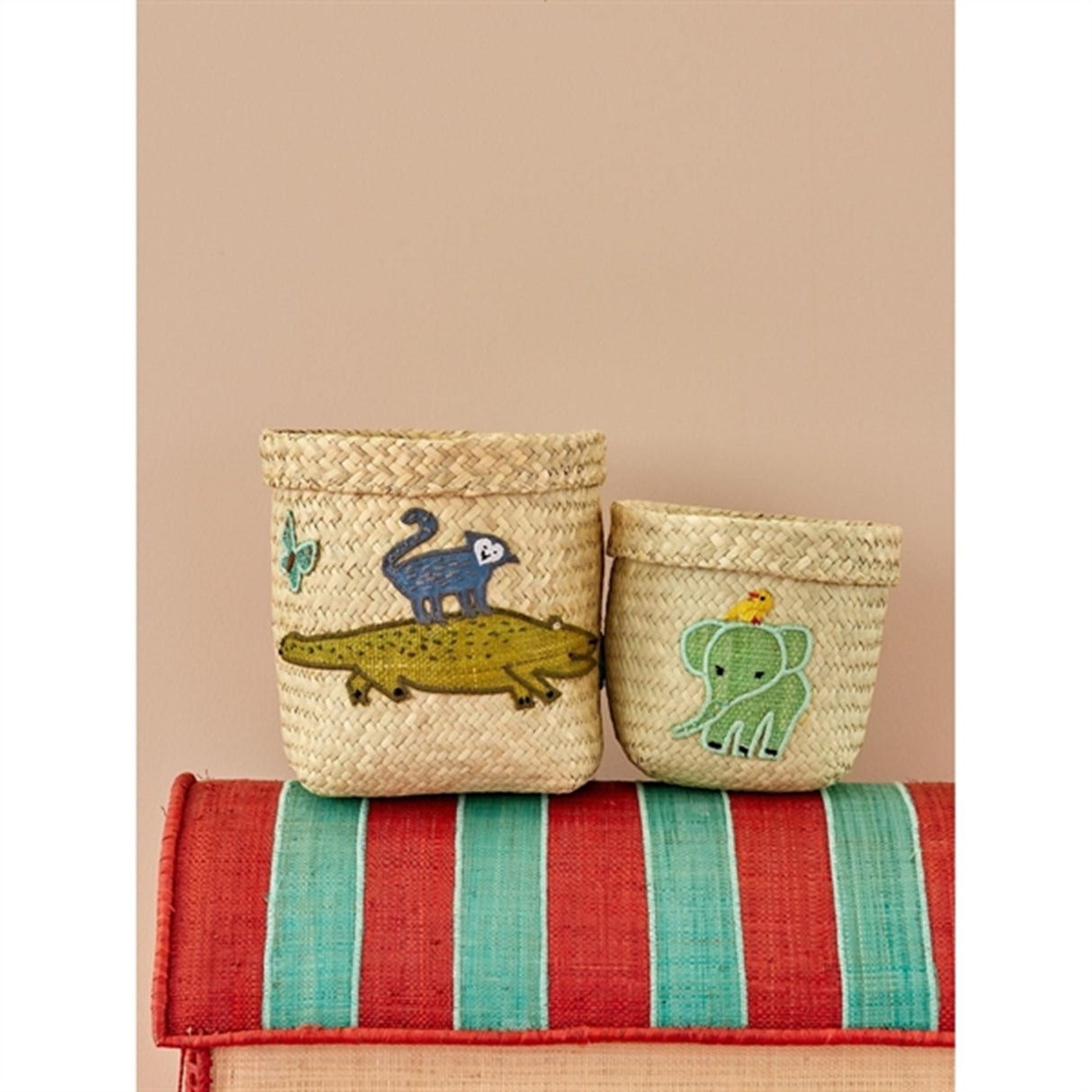 RICE Nature Oppbevaringskurv med Dyremotiv Ekstra Lille 2-pakning