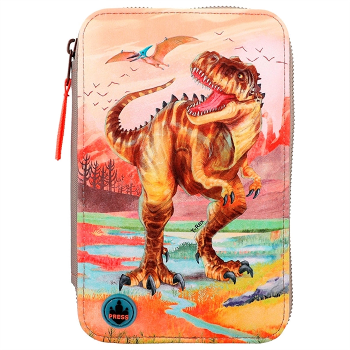 Dino World Triple Pencil Case LED Khaki Brown