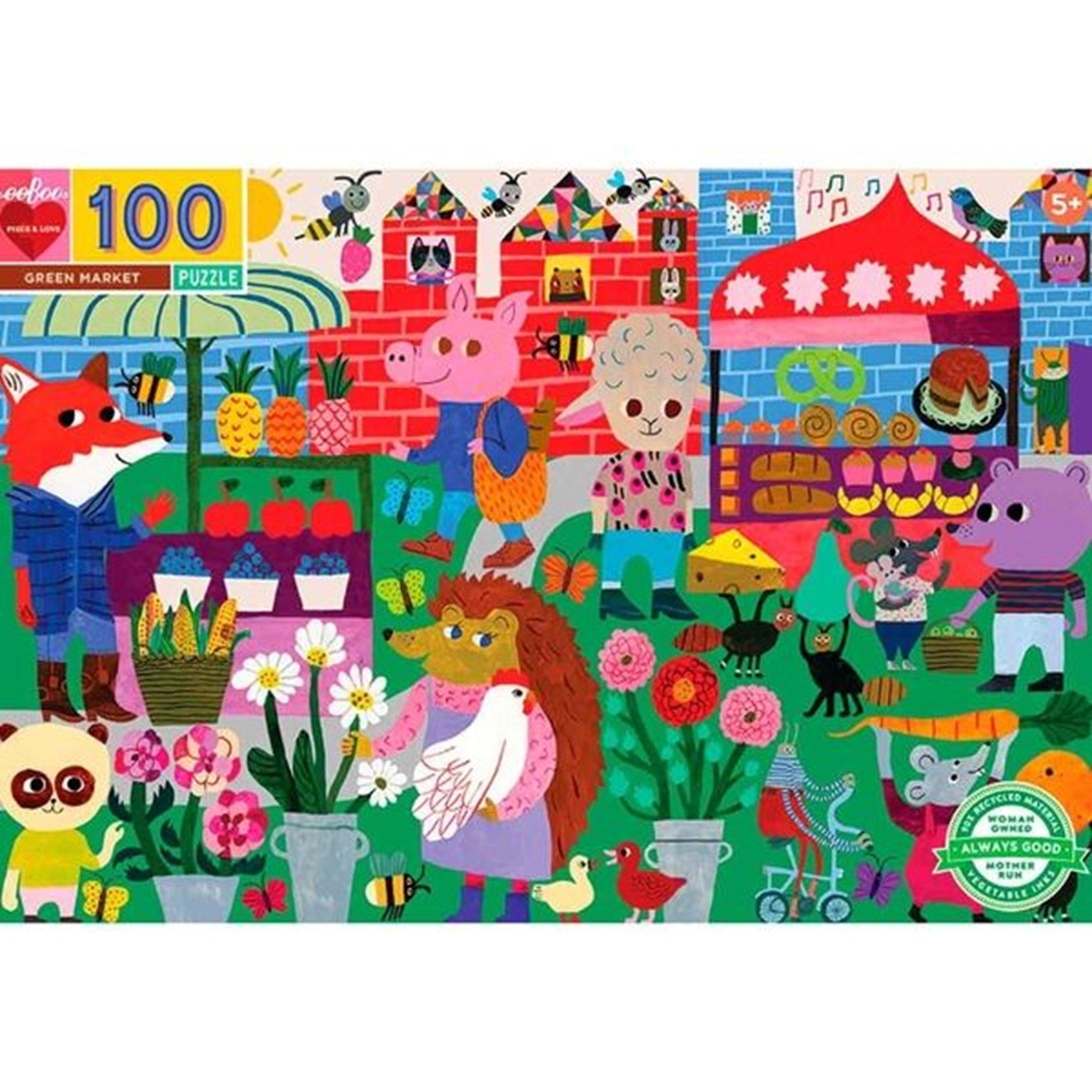 Eeboo Puzzle 100 Pieces - Med Dyrene På Marked