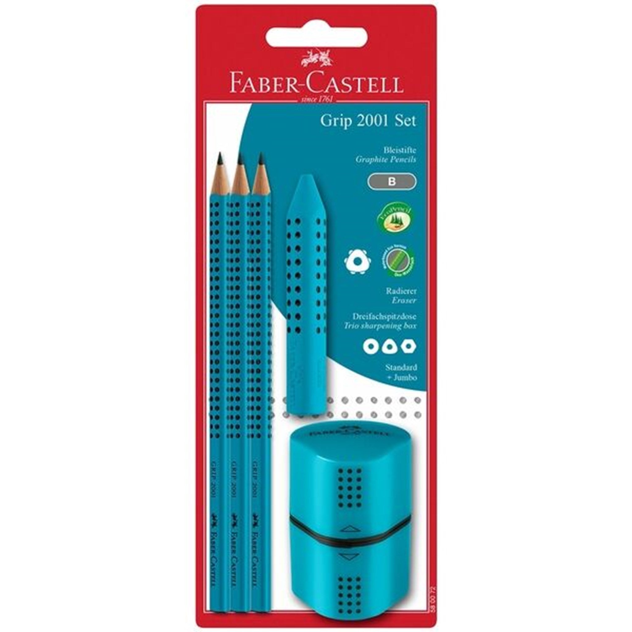Faber Castell Grip 2001 Pencils+Twin Sharpener Turquoise