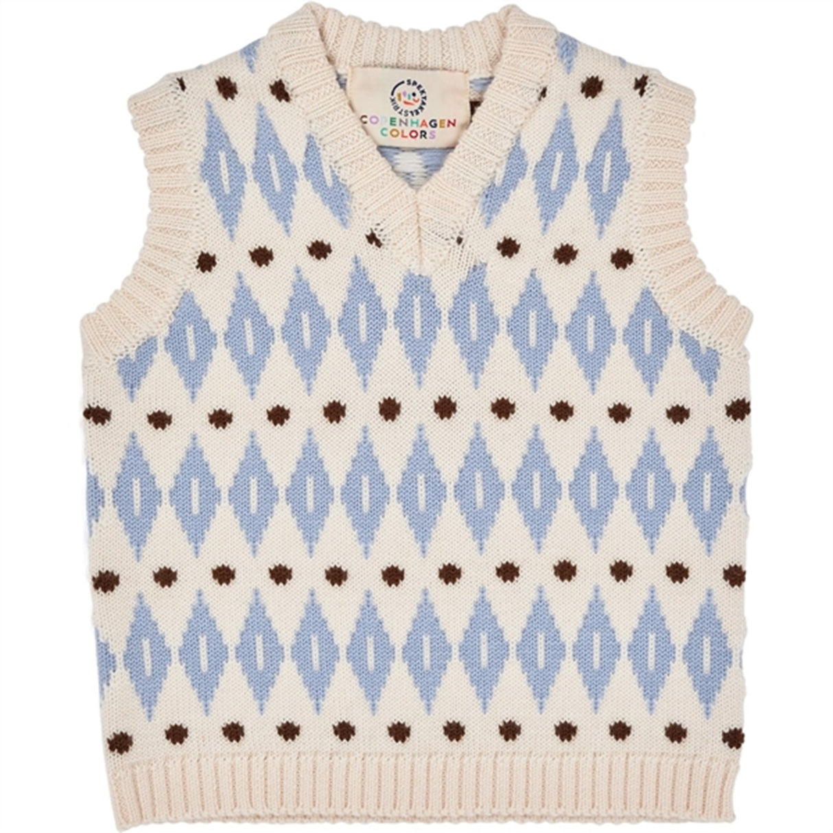 Copenhagen Colors Cream Blue Combi Harlequin Merino Classic Vest