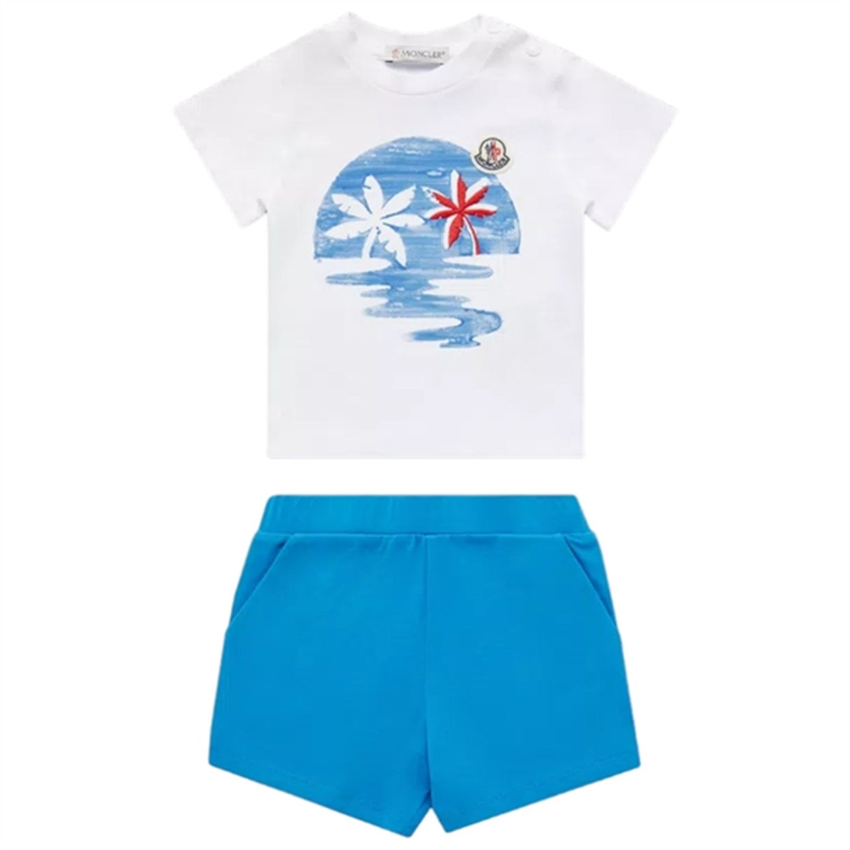 Moncler T-Shirt og Shorts Sett Optical White & Blue