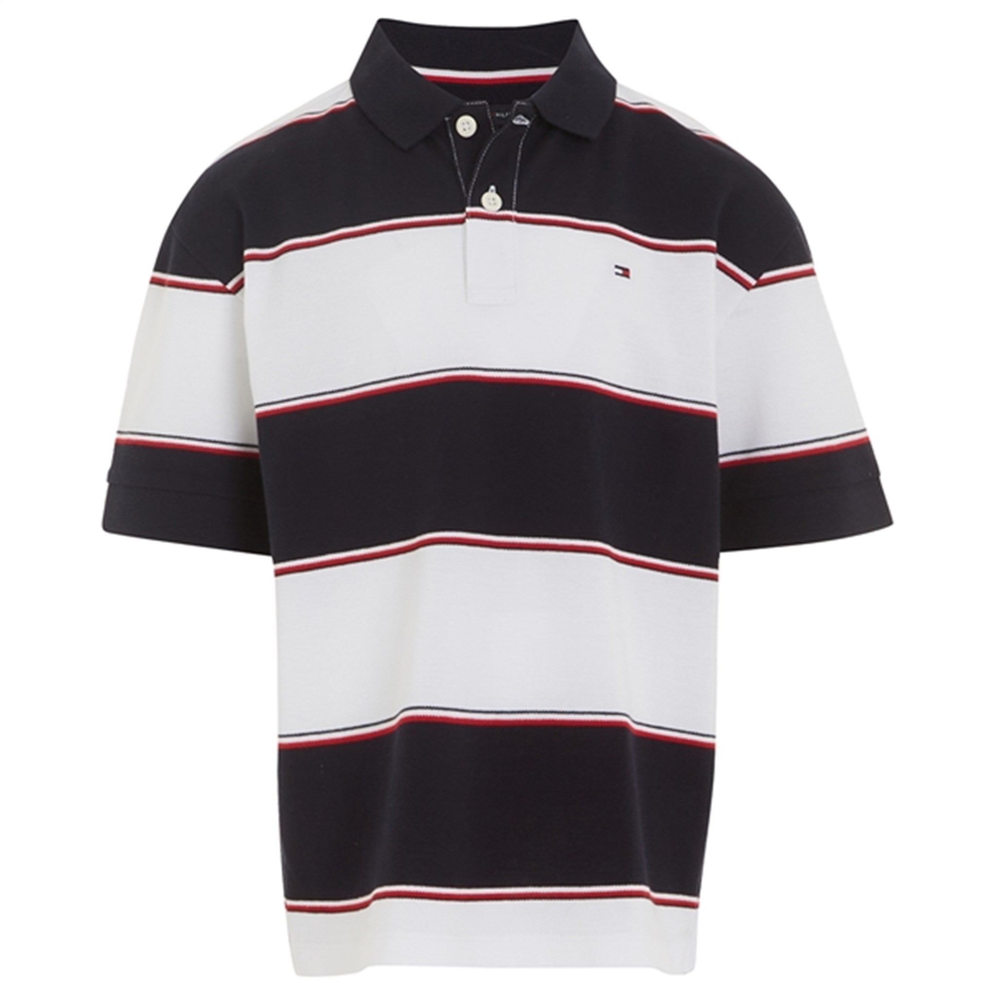 Tommy Hilfiger Global Rugby Stripe Polo T-Shirt White/Blue Stripe