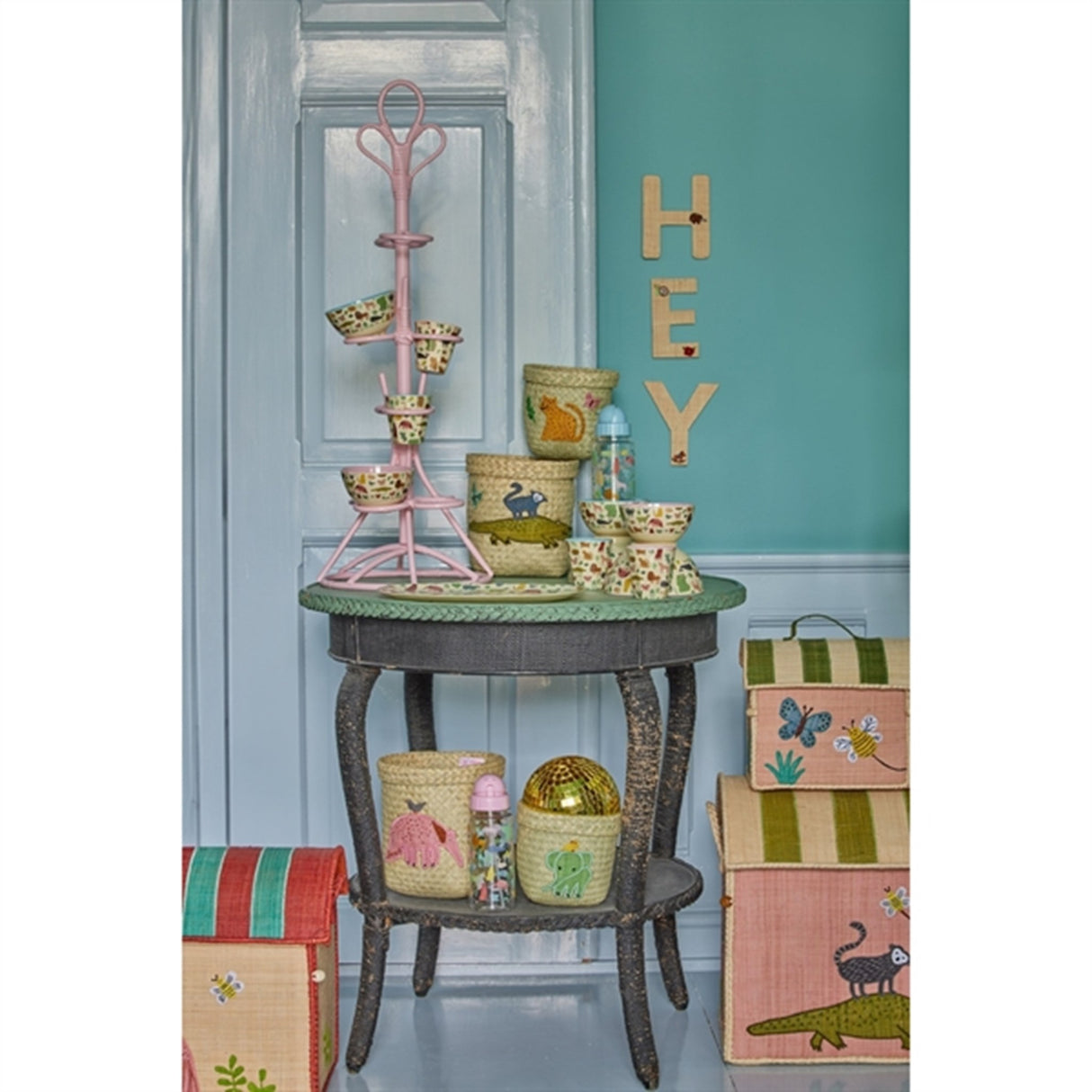 RICE Butterfly Theme Opbevaringkurv med Hank Ekstra Lille