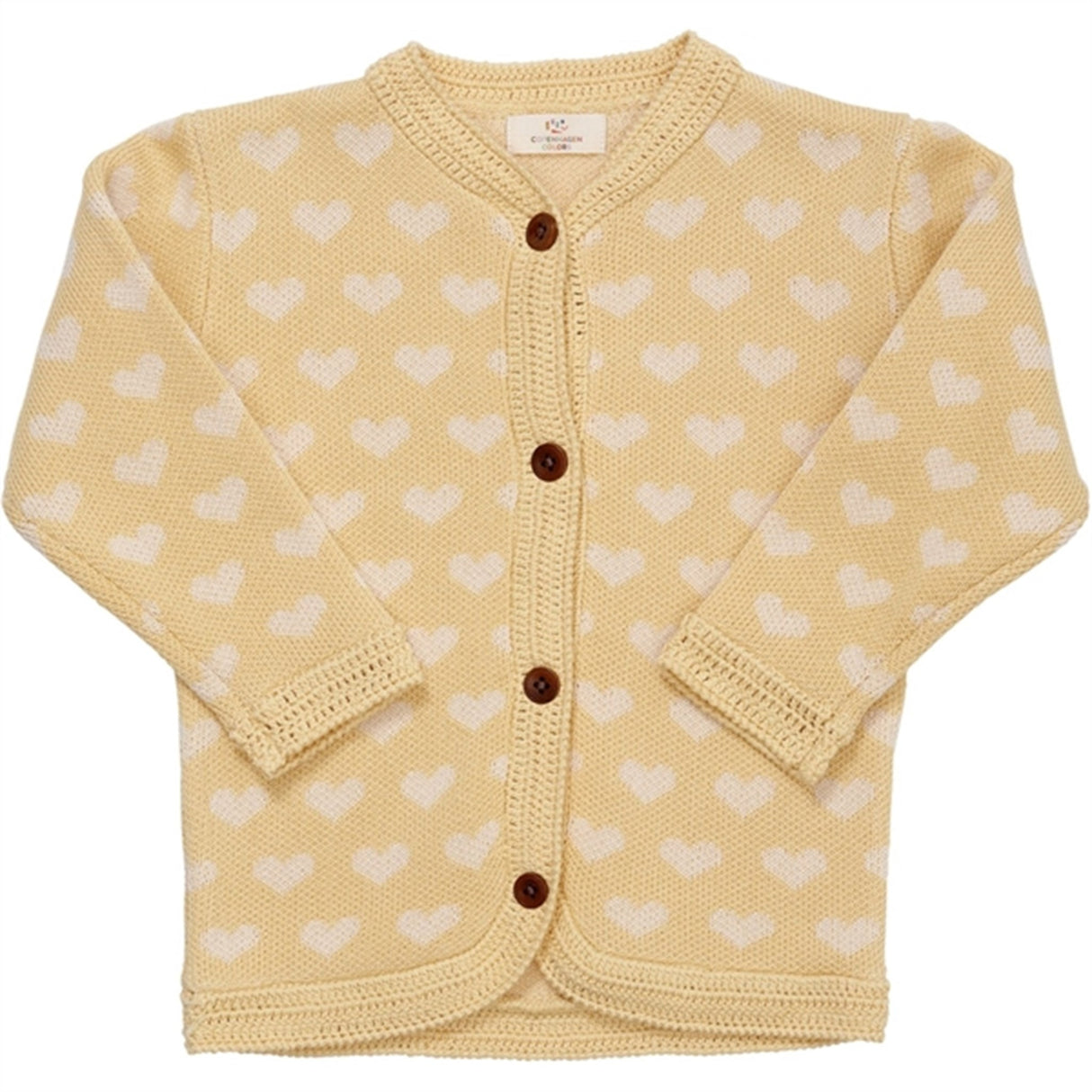 Copenhagen Colors Pale Yellow/Cream Comb. Strikk Cardigan m. Hjerter